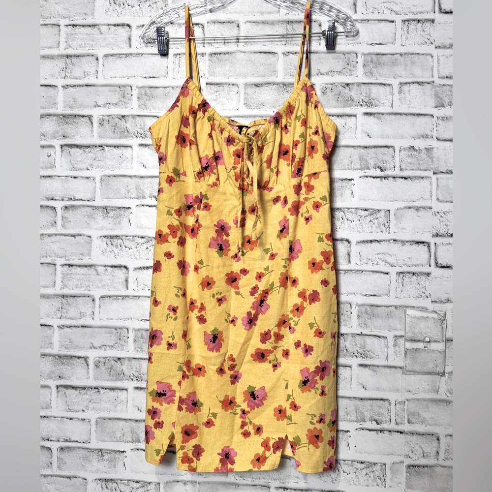Wild Fable Yellow Floral poppy Dress linen‎ blend adjustable straps size M